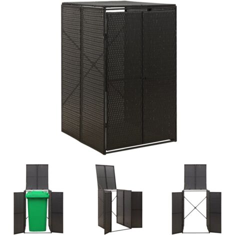 The Living Store Mülltonnenbox für 1 Tonne Schwarz 70x80x117 cm Poly Rattan - Abfallbehälter-Verkleidungen