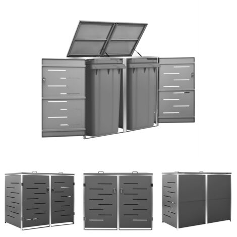 The Living Store Mülltonnenbox für 2 Tonnen 138x77,5x112,5 cm Edelstahl - Abfallbehälter-Verkleidungen