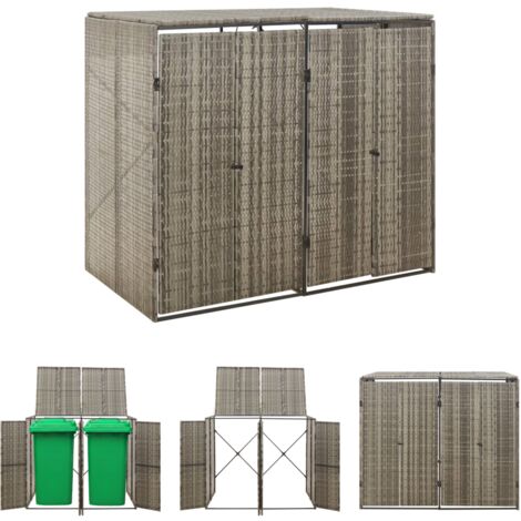The Living Store - Mülltonnenbox für 2 Tonnen Grau 140x80x117 cm Poly Rattan