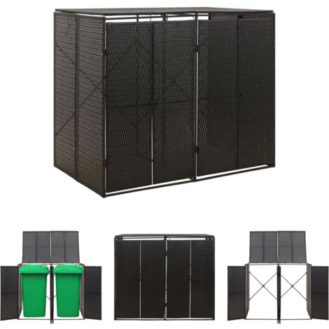 The Living Store - Mülltonnenbox für 2 Tonnen Schwarz 140x80x117 cm Poly Rattan
