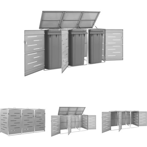 The Living Store Mülltonnenbox für 3 Tonnen 207x77,5x115 cm Edelstahl - Abfallbehälter-Verkleidungen