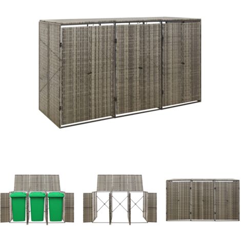 The Living Store Mülltonnenbox für 3 Tonnen Grau 207x80x117 cm Poly Rattan - Abfallbehälter-Verkleidungen