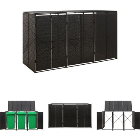 The Living Store Mülltonnenbox für 3 Tonnen Schwarz 207x80x117 cm Poly Rattan - Abfallbehälter-Verkleidungen