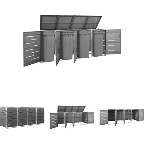 The Living Store Mülltonnenbox für 4 Tonnen 276,5x77,5x115,5 cm Edelstahl - Abfallbehälter-Verkleidungen