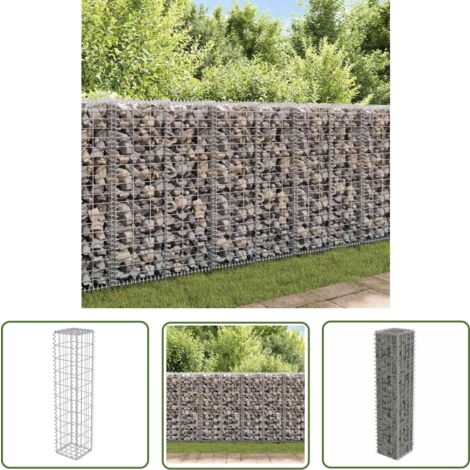 The Living Store Mur à gabion avec couvercles Acier galvanisé 20x20x100 cm - Mur En Gabion - Cloture Gabion - Panneau Gabion - Décoration Jardin - Isolation Phonique