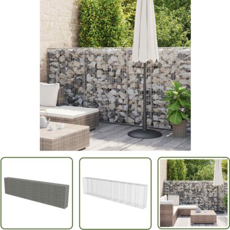 The Living Store Mur à gabion avec couvercles Acier galvanisé 600 x 50 x 150 cm - Mur En Gabion - Cloture Metallique - Barrieres Exterieur - Panneau De Clore - Decoration Jardin