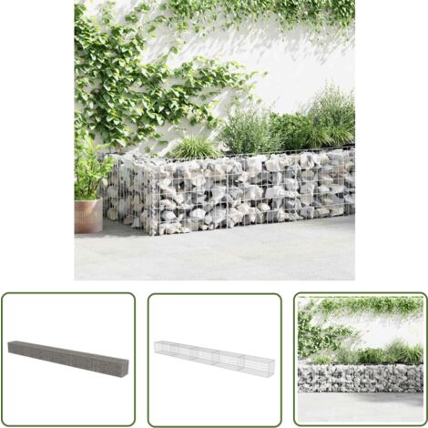 The Living Store Mur à gabion avec couvercles Acier galvanisé 600 x 50 x 50 cm - Mur En Gabion - Cloture Gabion - Panneau Gabion - Barrieres Jardin - Cloison Gabion