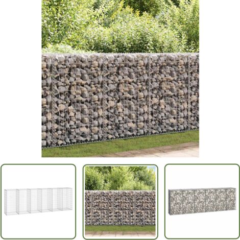 The Living Store Mur en gabion avec couvercles Acier galvanisé 300 x 50 x 100 cm - Mur En Gabion - Cloture Metallique - Panneau De Clore - Barrieres Exterieur - Decoration Jardin