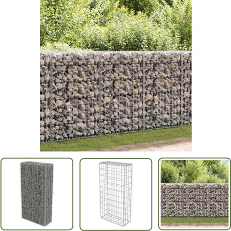 The Living Store Mur en gabion avec couvercles Acier galvanisé 50x20x100 cm - Mur En Gabion - Cloture Metallique - Cloison Decorative - Panneau De Cloture - Barrieres Exterieur