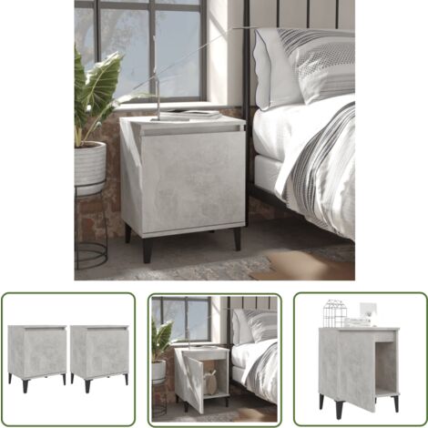 The Living Store Nachtschränke mit Metallbeinen Betongrau 40x30x50 cm - Beton Tisch - Industriel Design - Nachttisch Grau - Metall Beine - Wohnzimmer Dekoration