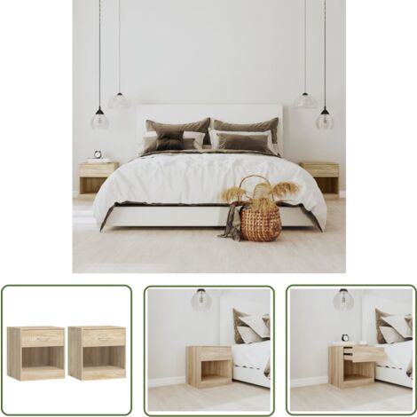 The Living Store Nachttisch 2 Stk. mit Schublade Eichenfarben - Nachtisch - Nachttischset - Holznachtisch - Schrank Mit Schublade - Möbel