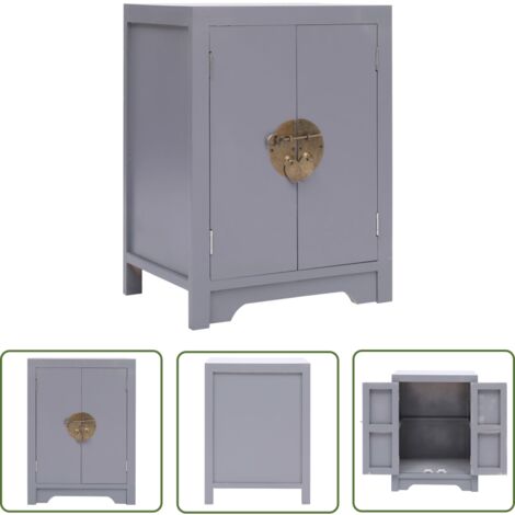 The Living Store Nachttisch 38×28×52 cm Paulownia Holz - Nachttisch - Wohnzimmermöbel - Sideboard - Paulownia Holz - Grau