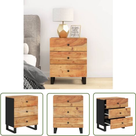 The Living Store Nachttisch 50x33x62 cm Massivholz Akazie & Holzwerkstoff - Nachttisch - Wohnzimmer - Esszimmer - Industrie Design - Massivholz