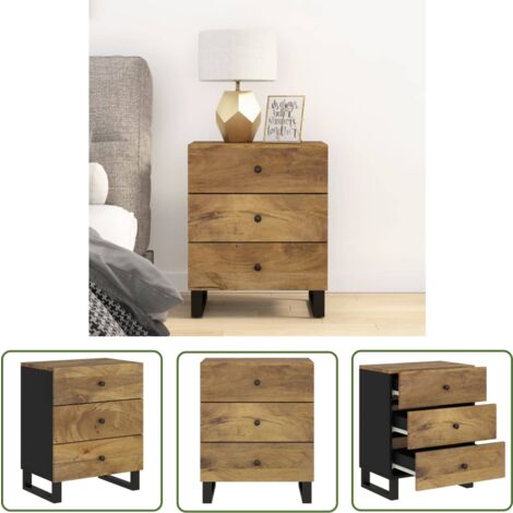 The Living Store Nachttisch 50x33x62 cm Massivholz Mango & Holzwerkstoff - Industrieller Nachttisch - Nachttisch Massiv Mango - Wohnzimmermöbel - Schlafzimmermöbel - Sideboard