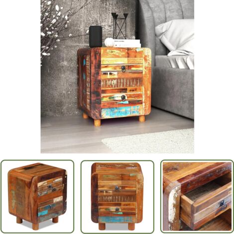 The Living Store Nachttisch Altholz Massiv 43x33x51 cm - Holz Nachttisch - Vintage Nachttisch - Altholz Tisch - Handgefertigter Nachttisch - Schreibtisch