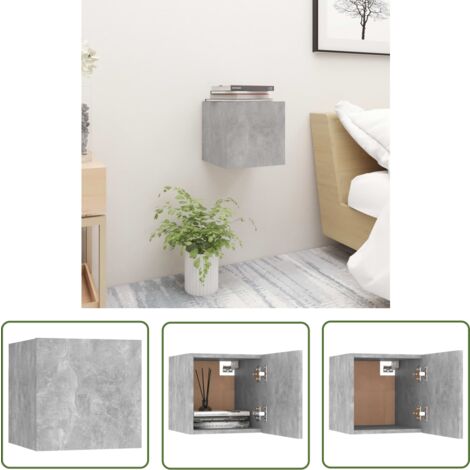 The Living Store Nachttisch Betongrau 30,5x30x30 cm Holzwerkstoff - Nachttisch - Betongrau - Wohnzimmer Deko - Holzwerkstoff Möbel - Wandmontage