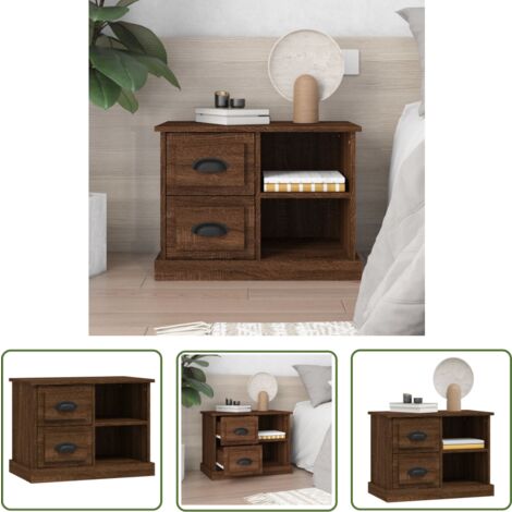 The Living Store Nachttisch Braun Eichen-Optik 60x35,5x45 cm - Nachttisch - Beistelltisch - Wohnzimmermöbel - Schlafzimmerschreibtisch - Eiche Optik