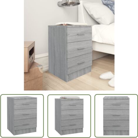 The Living Store Nachttisch Grau Sonoma 38x35x56 cm Holzwerkstoff - Nachttisch - Grau - Holzmöbel - Schublade - Wohnraum