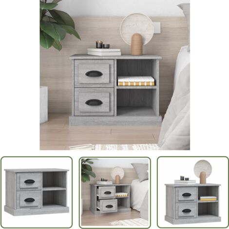 The Living Store Nachttisch Grau Sonoma 60x35,5x45 cm - Nachttisch - Beistelltisch - Wohnzimmermöbel - Grau - Sonoma
