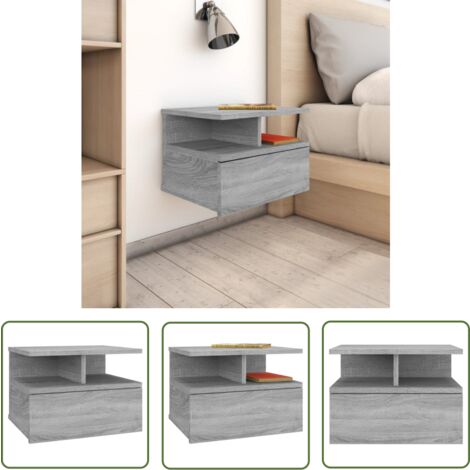 The Living Store Nachttisch Hängend Grau Sonoma 40x31x27 cm Holzwerkstoff - Wandregal - Nachtkästchen - Kommode - Wohnzimmer Dekoration - Holzschrank