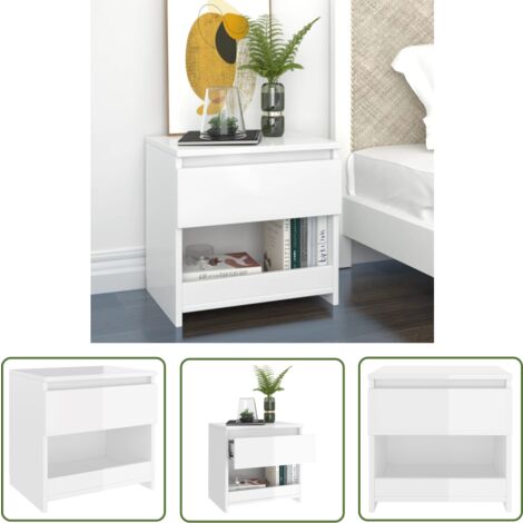 The Living Store Nachttisch Hochglanz-Weiß 40x30x39 cm Holzwerkstoff - Nachttisch - Holzwerkstoff - Weiß - Beistelltisch - Wohnzimmerstil