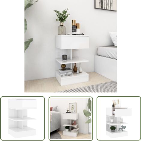 The Living Store Nachttisch Hochglanz-Weiß 40x35x65 cm Holzwerkstoff - Nachttisch - Wohnzimmer Dekoration - Weißer Nachttisch - Holzwerkstoff Nachttisch - Kommode