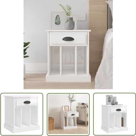 The Living Store Nachttisch Hochglanz-Weiß 43x36x50 cm - Nachtisch - Wohnzimmermöbel - Schlafzimmerschreibtisch - Holznachtisch - Weißer Nachttisch