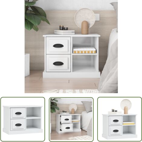 The Living Store Nachttisch Hochglanz-Weiß 60x35,5x45 cm - Nachttisch - Wohnzimmermöbel - Beistelltisch - Weißer Nachttisch - Holzwerkstoff Möbel