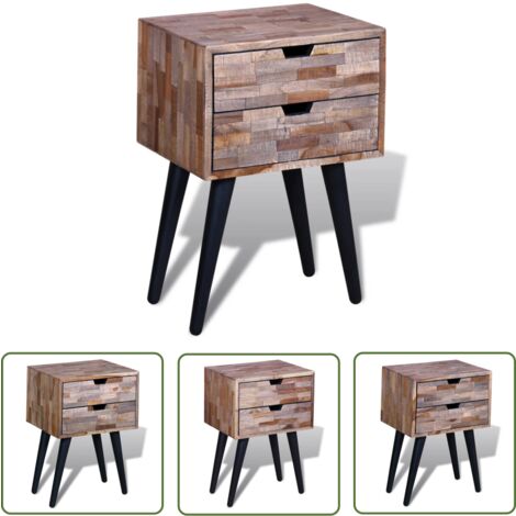 The Living Store Nachttisch mit 2 Schubladen Altholz Teak - Nachttisch - Holzmöbel - Vintage Tisch - Retro Möbel - Beistelltisch