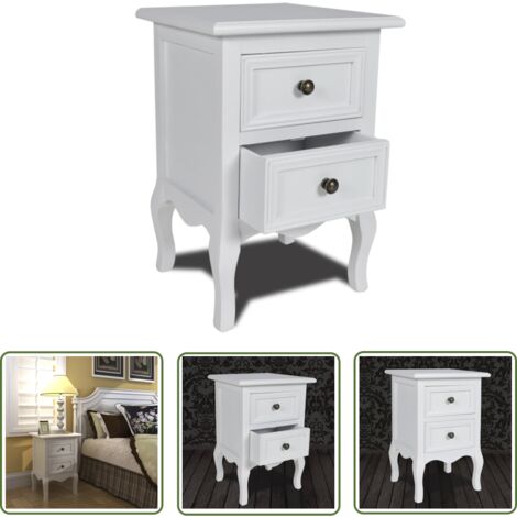 The Living Store Nachttisch mit 2 Schubladen MDF Weiß - Nachtisch - Nachttisch Weiß - Schreibtischlampe - Wohnzimmer Deko - Bettkasten