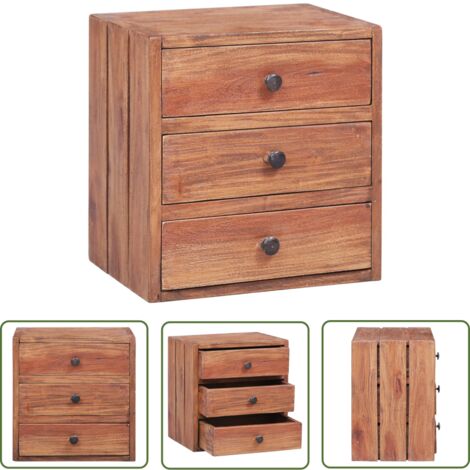 The Living Store Nachttisch mit 3 Schubladen 35x25x35 cm Altholz Massiv - Holz Nachttisch - Vintage Nachttisch - Retro Nachttisch - Altholz Tisch - Wohnzimmer Deko
