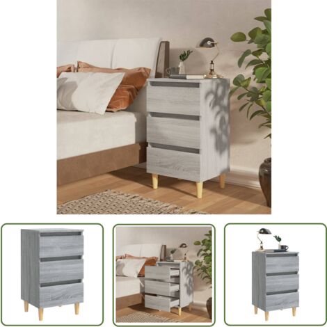 The Living Store Nachttisch mit Massivholz-Beinen Grau Sonoma 40x35x69 cm - Nachttisch - Grau - Wohnzimmer - Esszimmer - Schlafzimmer