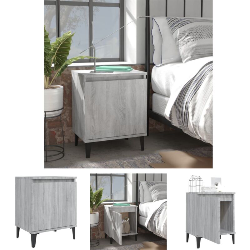 The Living Store Stauraum - Vidaxl Nachttisch Mit Metallbeinen Grau Sonoma 40x30x50 Cm - Holz Nachttisch