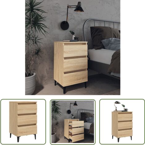 The Living Store Nachttisch mit Metallbeinen Sonoma-Eiche 40x35x69 cm - Nachttisch - Industrieller Nachttisch - Beistelltisch - Wohnzimmer Dekoration - Eiche Tisch