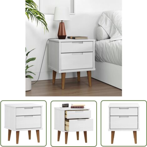 The Living Store Nachttisch MOLDE Weiß 40x35x48 cm Massivholz Kiefer - Nachttisch - Wohnzimmer - Schlafzimmereinrichtung - Holzmöbel - Kiefernholz