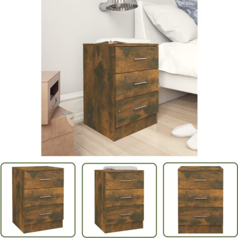 The Living Store Nachttisch Räuchereiche 38x35x56 cm Holzwerkstoff - Nachttisch - Holzwerkstoff - Sideboard - Wohnraum - Schlafzimmer