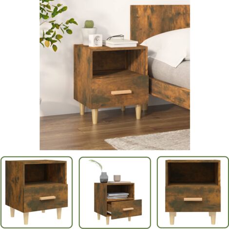 The Living Store Nachttisch Räuchereiche 40x35x47 cm - Nachttisch - Esszimmertisch - Wohnzimmertisch - Holzmöbel - Skandinavisches Design