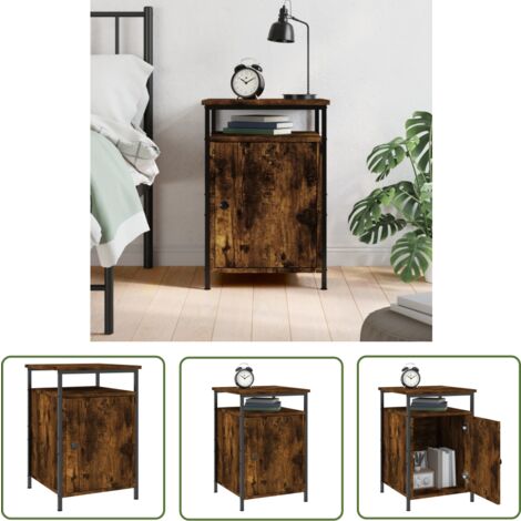 The Living Store Nachttisch Räuchereiche 40x42x60 cm Holzwerkstoff - Nachttisch - Holznachtt Tisch - Beistelltisch - Esszimmertisch - Sideboard