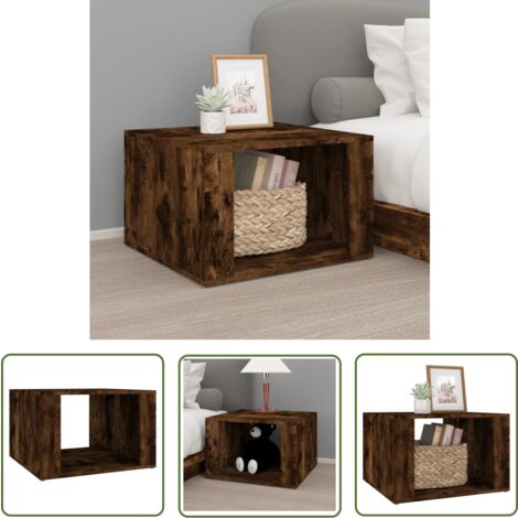 The Living Store Nachttisch Räuchereiche 57x55x36 cm Holzwerkstoff - Nachttisch - Holzwerkstoff - Beistelltisch - Wohnzimmer Dekoration - Möbel