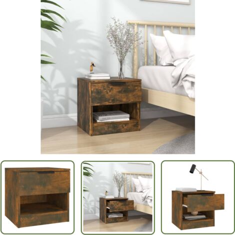 The Living Store Nachttisch Räuchereiche Holzwerkstoff - Nachttisch - Holzwerkstoff - Wohnzimmer - Schlafzimmer - Möbel