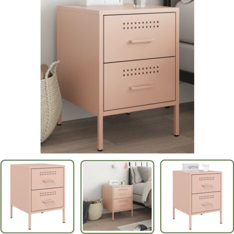 The Living Store Nachttisch Rosa 36x39x50,5 cm Stahl - Industriestyl - Nachttisch - Schubladen - Metallgestell - Rosa