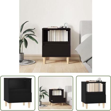 The Living Store Nachttisch Schwarz 40x35x50 cm - Nachtisch - Schwarzer Nachttisch - Eiche Nachttisch - Holzmöbel - Wohnzimmermöbel