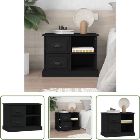The Living Store Nachttisch Schwarz 60x35,5x45 cm - Nachttisch - Wohnzimmer - Beistelltisch - Schwarz - Holzwerkstoff