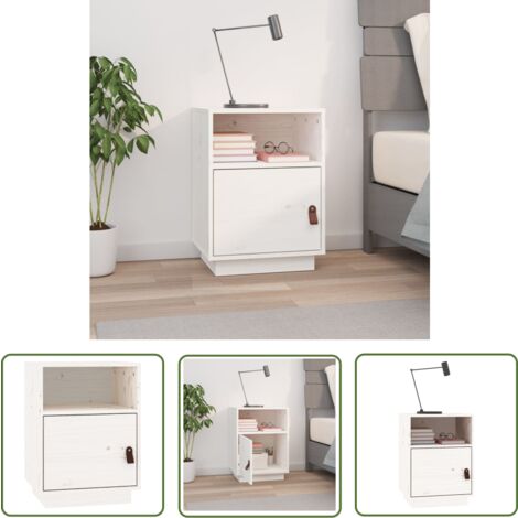 The Living Store Nachttisch Weiß 40x34x55 cm Massivholz Kiefer - Nachtisch - Nachttisch Weiß - Massivholzmöbel - Kiefernmöbel - Wohnzimmermöbel