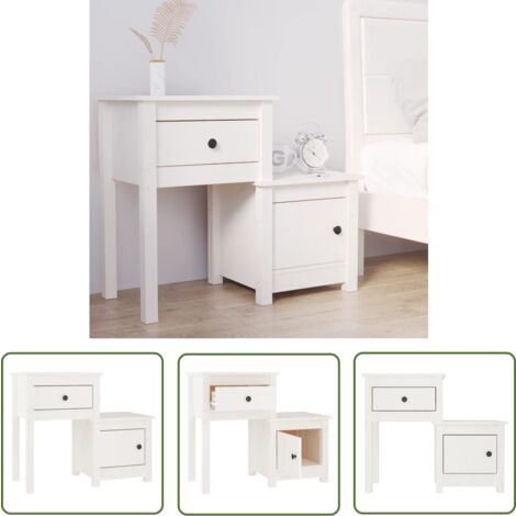 The Living Store Nachttisch Weiß 79,5x38x65,5 cm Massivholz Kiefer - Nachttisch - Massivholzmöbel - Kiefernmöbel - Weißes Möbelstück - Wohnzimmerdeko