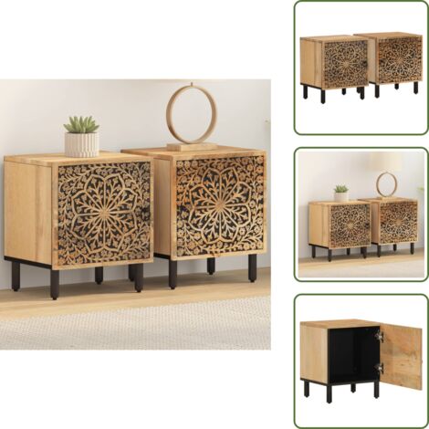 The Living Store Nachttische 2 Stk. 40x33x46 cm Massivholz Mango - Nachttisch - Kommoden - Wohnzimmermöbel - Massivholzmöbel - Mangoholz
