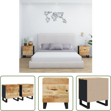 The Living Store Nachttische 2 Stk. 40x33x46 cm Massivholz Mango - Nachttisch - Wohnzimmer - Schlafzimmereinrichtung - Massivholzmöbel - Industrieller Stil