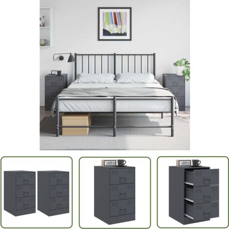 The Living Store Nachttische 2 Stk. Anthrazit 34,5x39x62 cm Stahl - Nachttisch - Schreibtisch - Wohnzimmer Dekoration - Sideboard - Beistelltisch