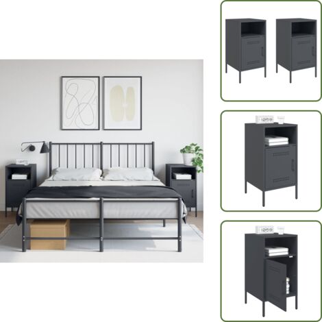 The Living Store Nachttische 2 Stk. Anthrazit 36x39x68 cm Stahl - Industrielles Design - Nachttisch - Schreibtischlampe - Wohnzimmerschmuck - Sideboard
