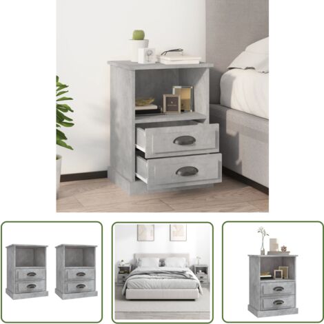 The Living Store Nachttische 2 Stk. Betongrau 43x36x60 cm - Beton Grau Nachttisch - Wohnzimmermöbel - Kommode - Sideboard - Schreibtisch